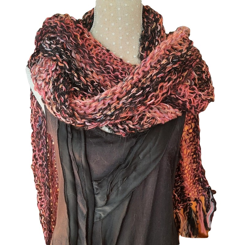 Hand Made Textured Knitted Scarf -Embers - MVLS014
