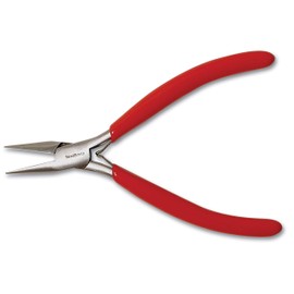 The Beadsmith Slim Line Chain Nose Pliers, 4.75 inches (120mm) with Polished Steel Head, red PVC Comfort Grip Handle with Double-Leaf Spring, Tool for Jewelry Making