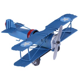 Vintage Retro Wrought Metal Iron Biplane Plane Aircraft Handicraft Models - Photo Props Home Decor/Ornament/Souvenir (Blue)