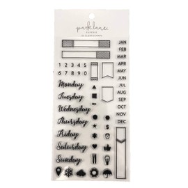 Park Lane Paperie 53 Clear Stamp Set - Months Days Flag Pennant Bullet Journaling