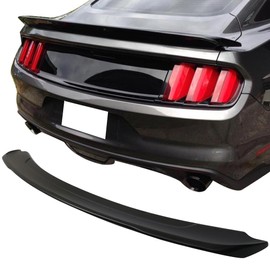 IKON MOTORSPORTS, Trunk Spoiler Compatible with 2015-2023 Ford Mustang, Track Pack Style Unpainted Black ABS Plastic Rear Trunk Lid Spoiler Wing Lip