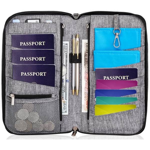 Valante Premium Family Travel Document Organizer Capacious RFID Passport Holder Wallet (Large, gray)