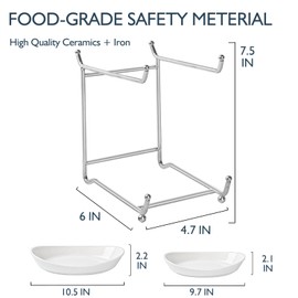 LUFILUFI Fruit Bowl Basket for Kitchen Counter, 2 Tier Ceramic Serving Bowls with Metal Stand, Tiered Fruit Basket for Fruit, Vegetable, Snack, Nuts, Serving Tray Set for Entertaining