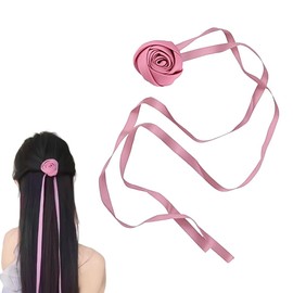 Pink Rose Flower Headband for Women Braid Hair Band from Sister Bestie Wedding Party Birthday Gifts for Girls Mother Ribbon Necklace Choker Wrist Strap With Flower Floral Hair Accessory