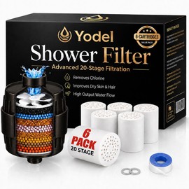 Yodel Shower Filter with 6 Replacement Cartridges, Inline Shower Hard Water Filter to Reduce Chlorine & Impurities, Universal Fit for Rainfall & Handheld Shower Heads,Oil Rubbed Bronze