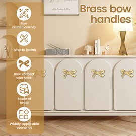 DJAPWPX-Bow Drawer Knobs, Solid Brass Bow Cabinet Knob, Compact Bow Drawer Pulls, Decorative Bow Cabinet Pulls, Elegant Bow Cabinet Handle, Beautiful Bow Furniture Knobs for Home (6)