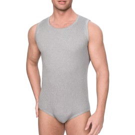 Landofgenie Men's Sleeveless Tank Top Bodysuit One-Piece Pyjamas Knitted Onesie Romper for Adults, gray, M