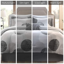 Madison Park Essentials Cozy Bed in a Bag Comforter, Vibrant Color Design All Season Down Alternative Cover with Complete Sheet Set, Full(78"x86"), Circular Grey, 9 Piece