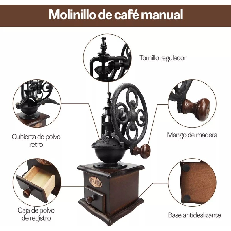Mebix TRD Molinillo De Café Manual Portátil De Madera Giratorio