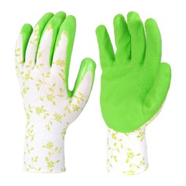 Hmxpls Gardening Gloves for Women Thorn Proof, Ladies Garden Gloves, Breathable Rubber Coated Yard Work Gloves (Green Flowers)