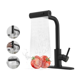 Kitchen Faucet with Pull Down Sprayer, Matte Black Waterfall Kitchen Faucet