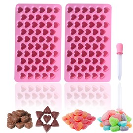 HYCSC Mini Gummy Molds - 55 Cavity Heart Silicone Candy Molds, Heart Ice Cube Trays with Dropper, Great for Gummies, Ice, Soap, Candy, Jelly