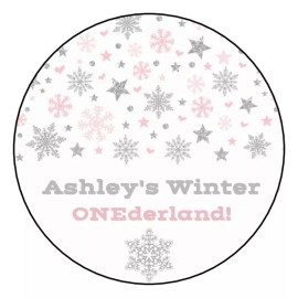 PartyMommy 12 Winter Wonderland Birthday Party Stickers Favors Label 2.5" Onederland shower