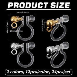 PH PandaHall Pack of 24 Clip-on Earring Converter Components 2 Colour U Shape Resin Earring Findings Clear Stainless Steel Stud Earrings without Perforation with Loop for Non-Pierced Ears