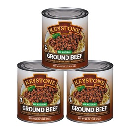Keystone Meats All Natural Heat and Serve Ground Beef 28 oz – Fully Cooked Canned Meat – Ready to Eat – 5-Year Shelf Life – Pantry Staple for Everyday Meals, Emergency Survival Canned Food – Made in USA – Pack of 3
