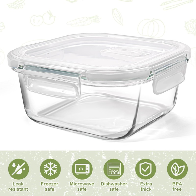 Small Glass Containers with Lids Square, 3 Cup Borosilicate Glass