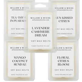 Willow & Wicks Botanic Freshness 5-Pack Soy Wax Melts – Herbal, Citrus & Spa-Inspired Clean Scent Clamshell Bundle | Tea Thyme, Lavender, Mango Coconut, Citrus Bloom | Gift Set for Home Fragrance