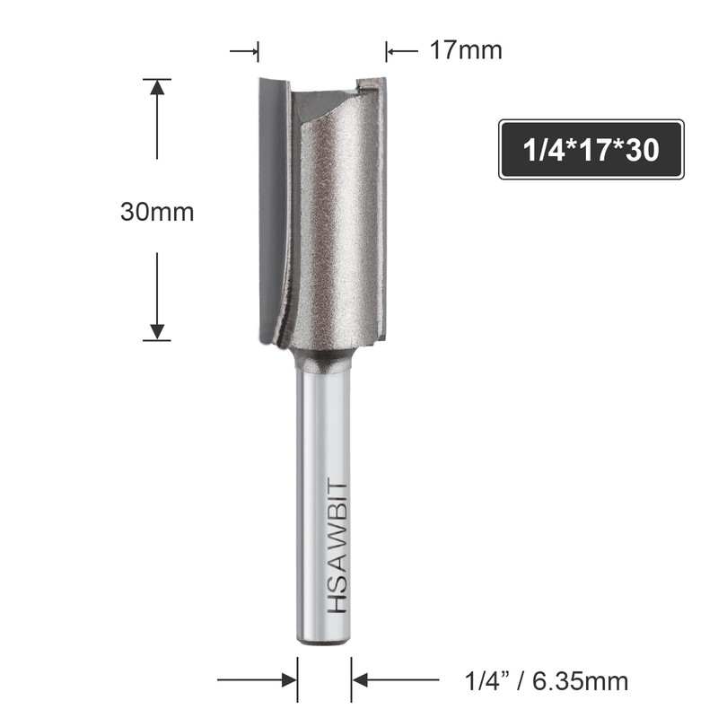 hsawbit Straight 2-Flute Router Cutter, 1/4 Inch Shank, 17mm Cut