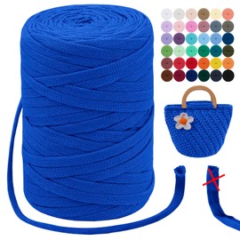 LEREATI T-Shirt Yarn, 7 mm Textile Yarn for Crochet Baskets, 100 m / 250 g, Ribbon Yarn, Macrame Yarn, Crochet Yarn, Fabric, Thick Yarn for Bags, Basket, Blanket, Crochet, Home Decoration (Dark Blue)