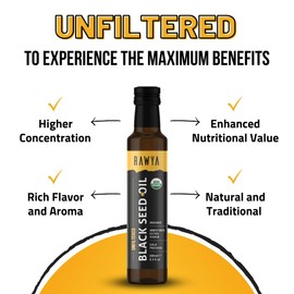 la negra, orgánico, 8.4 onzas líquidas, RAWYA, prensado en frío, botella de vidrio, aceite de nigella sativa, sin OMG, aceite de semilla de comino negro, Kalonji, Nigella