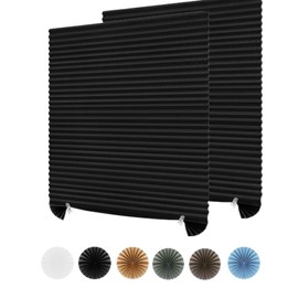 2Pcs Temporary Window Blinds Cordless, Self Adhesive Pleated Paper Blinds Window Shades Blackout Blinds for Windows Doors Non-Woven Fabric No Drill Blinds for Home Office Easy to Cut and Install