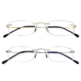 HIYANJN Rimless Readers Blue light proof reading glasses Women Men Anti Glare Filter Lightweight Eyeglasses (2-Pack,1.75)