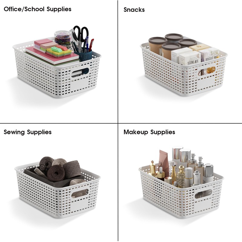 Plastic Storage Basket with Lids 12 Pack Stackable Storage Bins