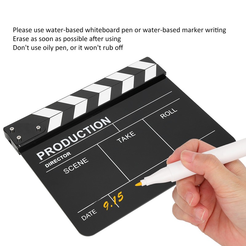 30x25CM Acrylic Clapperboard Director Professional Movie Film Action Clap Photography