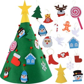 ANCLLO DIY Three-dimensional Christmas Tree, Upgraded Felt Christmas Tree with 18Pcs Hanging Ornaments, Xmas Gifts for Kids DIY Decorations, Fun Game