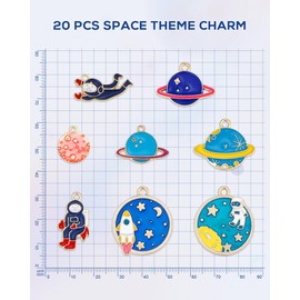 JIALEEY Space Theme Charm Assorted Gold Plated Enamel Mixed Astronaut Jupiter Rocket Planet Celestial Charm Pendant DIY for Necklace Bracelet Earring Jewelry Making, 20PCS