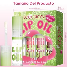 NEARPOW 4PCS Lip Oil Hidratante y Lip Gloss, Brillo de Labios con Aceite | Escualano vegano, no pegajoso, duradera nutricion, alto brillo, cuidado lab