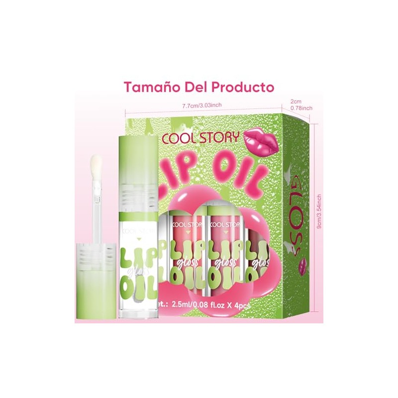 NEARPOW 4PCS Lip Oil Hidratante y Lip Gloss, Brillo de