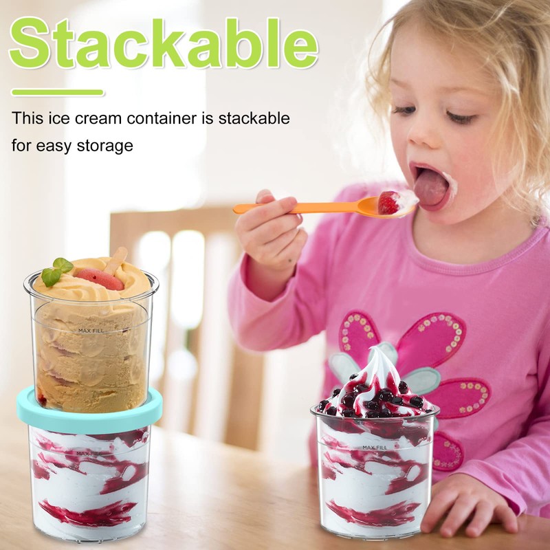 4 Pack Ice Cream Tubs for Ninja Creami, Stackable Ice