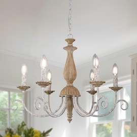Cawabien French Country Chandelier,6-Light Farmhouse Vintage Antique Brown Metal Chandelier Pendant Light Fixtures for Kitchen Island Dining Room Living Room Foyer Entryway Office