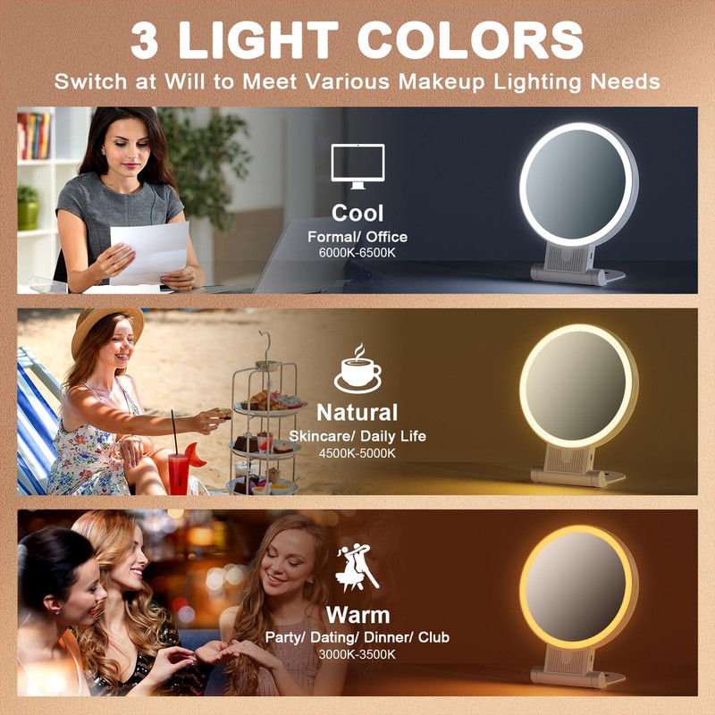 1X/20X Magnifying Mirror with Light, Double Sided Makeup Mirror with