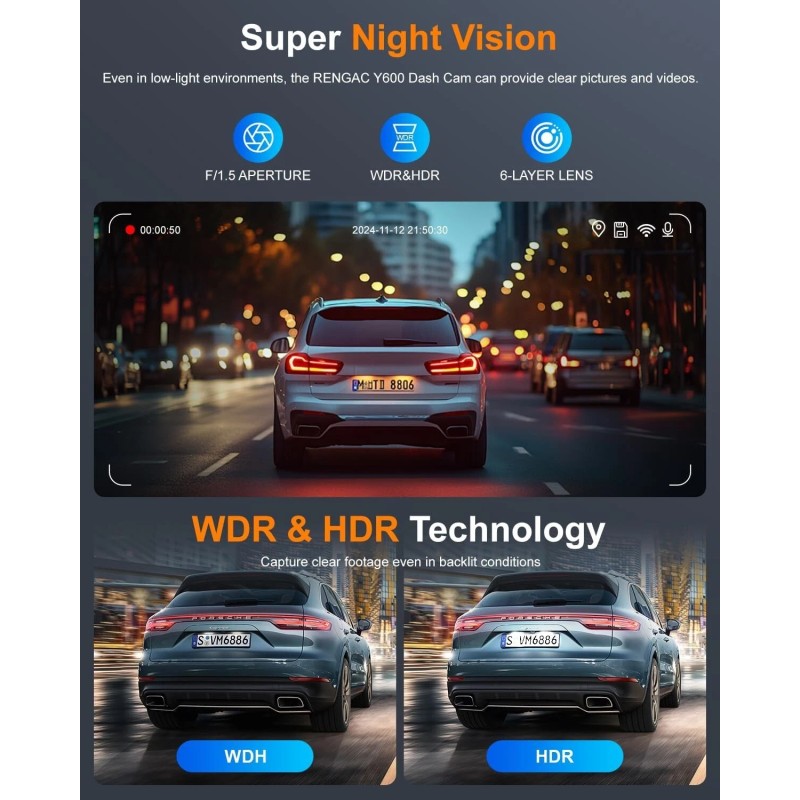 RENGAC 4K Dash Cam Front and Rear Dual Dash Camera
