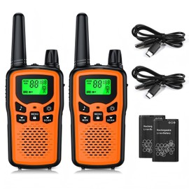 Walkie Talkies 2 Pack Walkie talkies with Rechargegable for Adults, 22 Channel FRS 2-Way Radios Walky Talky with LED Flashlight for Climbing, Camping Trip and Family Emergency Kit(2 Pack Orange).