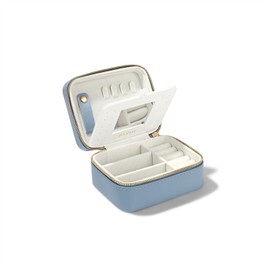 PAVOI Ice Blue Faux Leather Travel Jewelry Box for Women | Compact Travel Jewelry Case with Mirror | Portable Jewelry Organizer for Rings, Necklaces, Earrings, and Bracelets