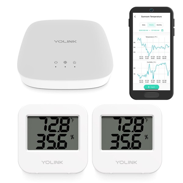 Smart Wireless Temperature/Humidity Sensor Wide Range (-22 to 158 Degrees) for Freezer Fridge Monitoring Pet Cage/Tank Monitoring Smartphone Alerts, Works with Alexa IFTTT, 2 Pack - Hub Included