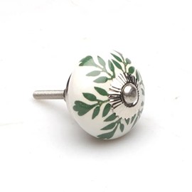 Castelion® Green Leaf Ceramic Cabinet Knob | Hardware for Cupboards, Cabinets, Furniture and Doors | Fixing Screw Included | Decorative Home Decor | 40mm x 30mm