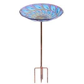 VCUTEKA Glass Bird Bath Outdoor BirdBath Garden Bird Feeder with Metal Stake