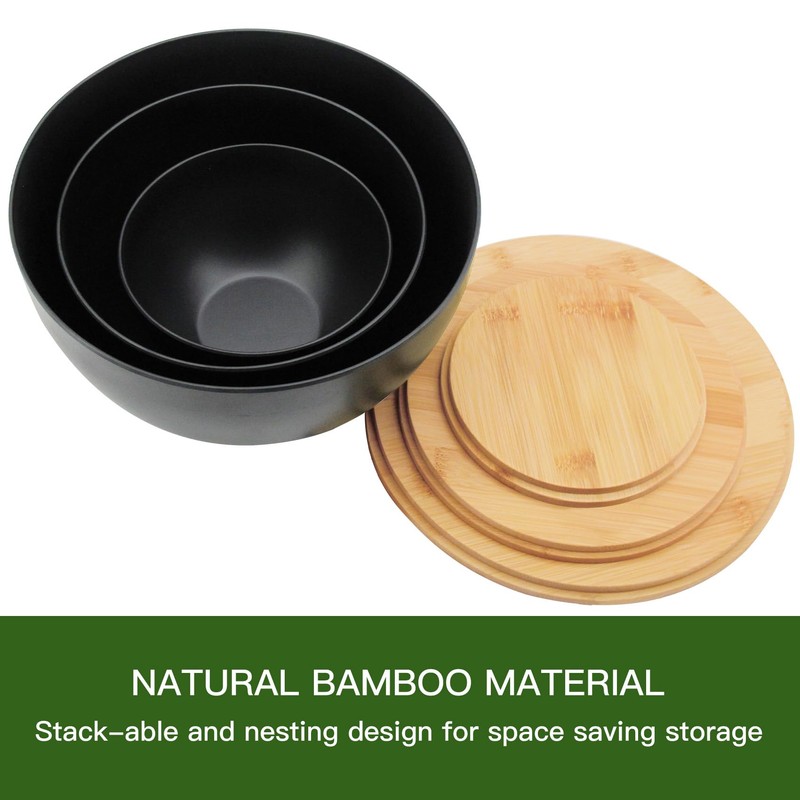 ECOWAY Salad Bowl Set of 3 with Bamboo Wooden Lids,
