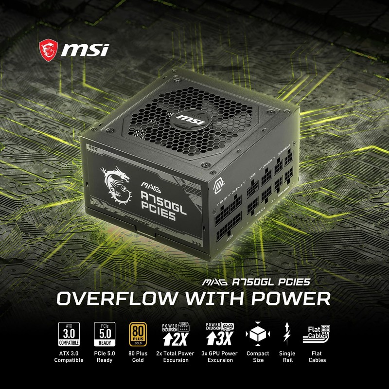 MSI MAG A750GL PCIE5, Fully Modular Compact Gaming 750W Power