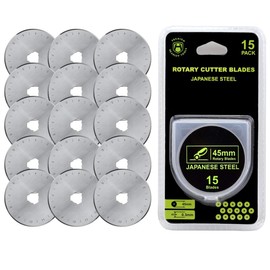 Headley Tools 45mm Rotary Cutter Blades (Pack of 15) Fits Olfa, Fiskars, Replacement Rotary Blade for Arts Crafts Quilting Scrapbooking Sewing, Sharp and Durable