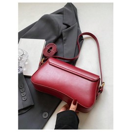 Verdusa Women's Leather Shoulder Bag Clutch Purses Trendy Hobo Crossbody Handbags Y2K Saddle Flap Underarm Purse, Red, One Size