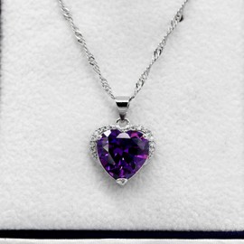 Uloveido Girls Purple Love Heart Pendant Necklace for Wedding Engagement Anniversary Jewellery Necklace for Women with Purple Heart Crystal DZ006