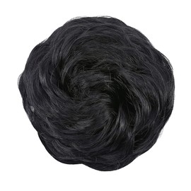 S-noilite 2Pcs Messy Bun Hair Piece Wavy Messy Hair Bun Extensions Scrunchies Thick Updo Synthetic Hair Scrunchy Easy Chignon Ponytail Hairpiece for Women Girls Dark Black