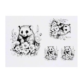 4 x 'Opossum with Flowers' Temporary Tattoos - Water Resistant, Skin-Safe, Non-Toxic Transfers, Mixed Sizes (TO00083366)