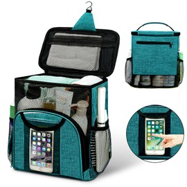 Portable Shower Caddy College Tote Bag, Quick Dry Hanging Toiletry Bag, Large Capacity Mesh Shower Caddy Portable for College Dorm Room Essentials for Boys and Girls for Bath Camping (Peacock Green)