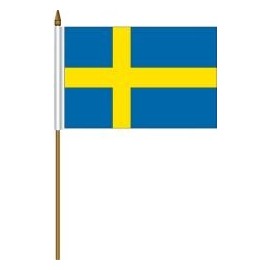 Sweden Small 4 X 6 Inch Mini Country Stick Flag Banner with 10 Inch Plastic Pole .. Great Quality Polyester ... New